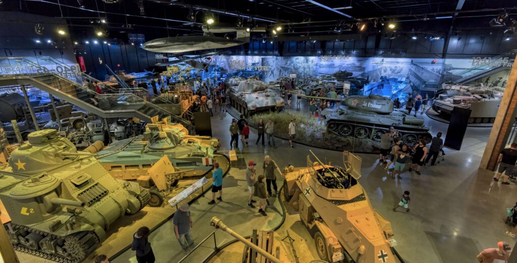 American Heritage Museum interior with military vehicles and tanks